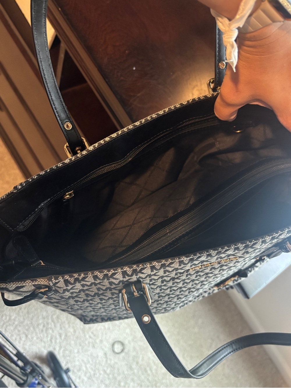Michael Kors Black and Ivory MK Signature Tote - Picture 3 of 5
